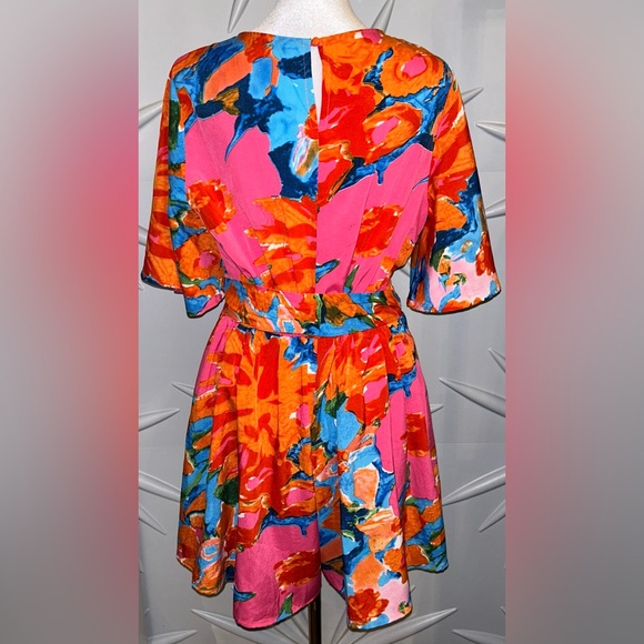 Unbranded SZM NWOT pink/orange multicolored wrap romper w/vanity snap bust 38” - Picture 6 of 8